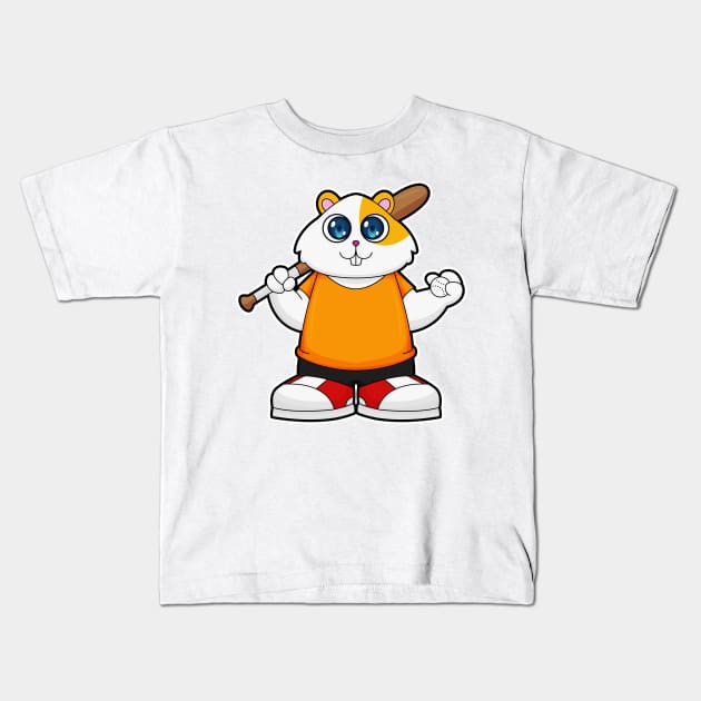 Hamster at Baseball with Baseball bat Kids T-Shirt by Markus Schnabel